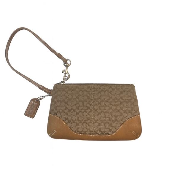 Coach Handbags - Coach Signature Wristlet Khaki Brown Canvas & Leather Small Pouch